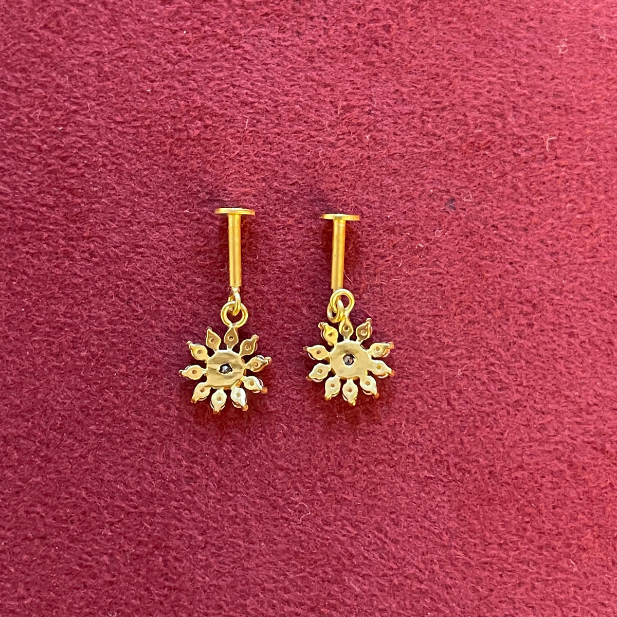 92.5 Silver Gold Plated Flower Drop Bugadi Pair | Stylish Hanging Floral Design | Jewellery
