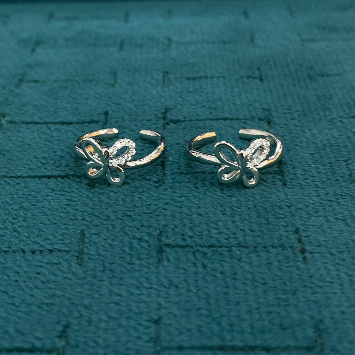 92.5 Sterling Silver CZ Butterfly Open Toe Rings