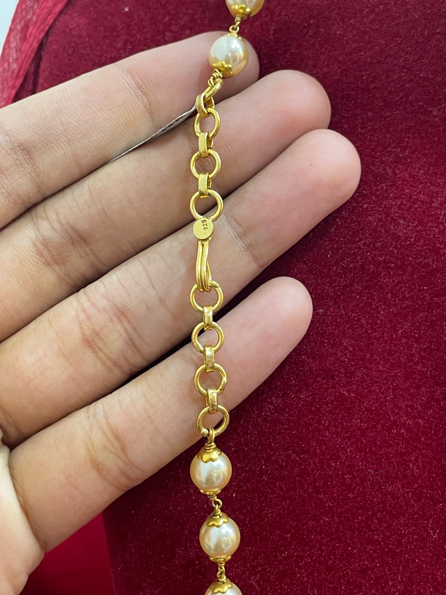 Silver pearls gold plated nakshi mala 21 inches