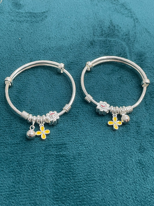 92.5 Silver Kids Kada with charms | Stylish Finish | Elegant Jewellery for kids