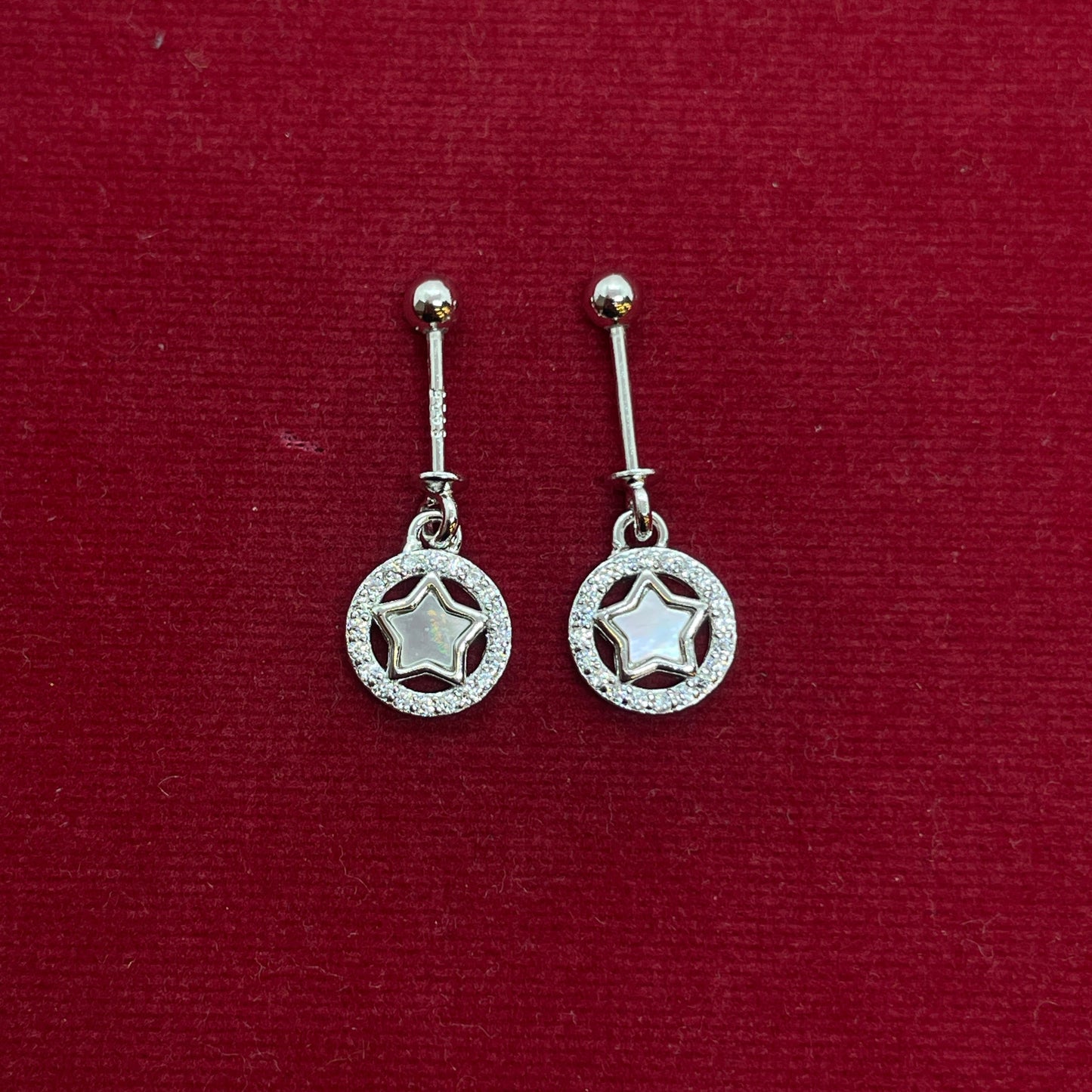 92.5 Sterling Silver Star in CZ Halo Circle Bugadi for Women | Mother-of-Pearl Star with Pavé CZ Frame | Helix Earring pair