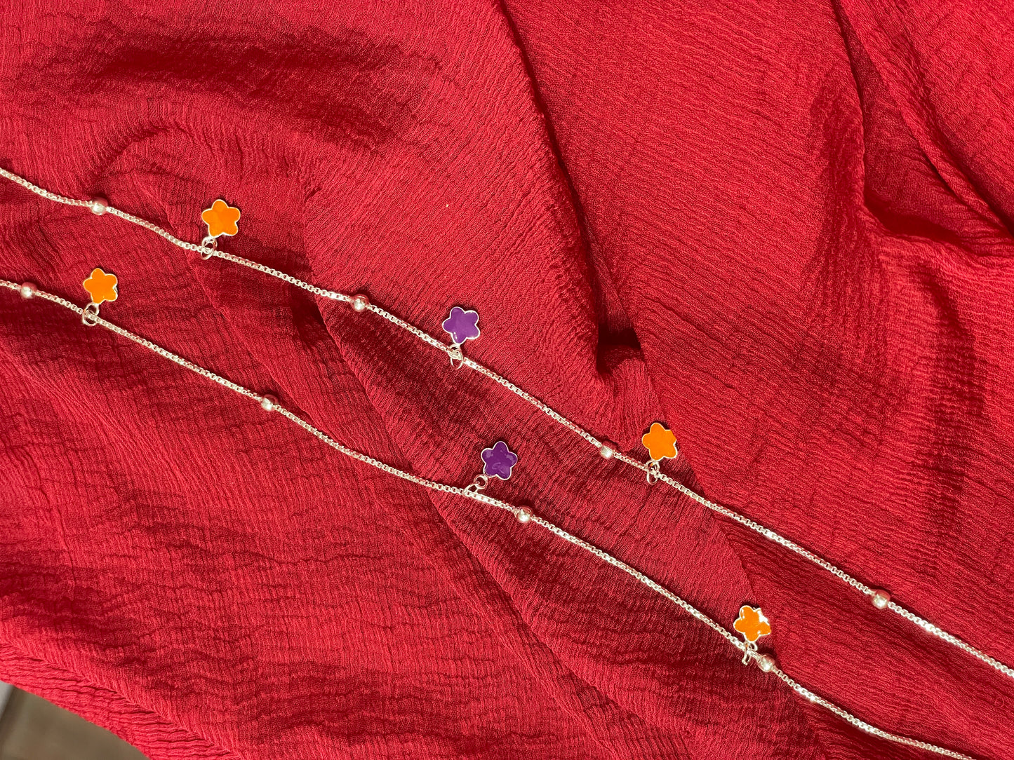 92.5 Silver Orange Flower Anklets | Premium Stylish Floral Design | Jewellery