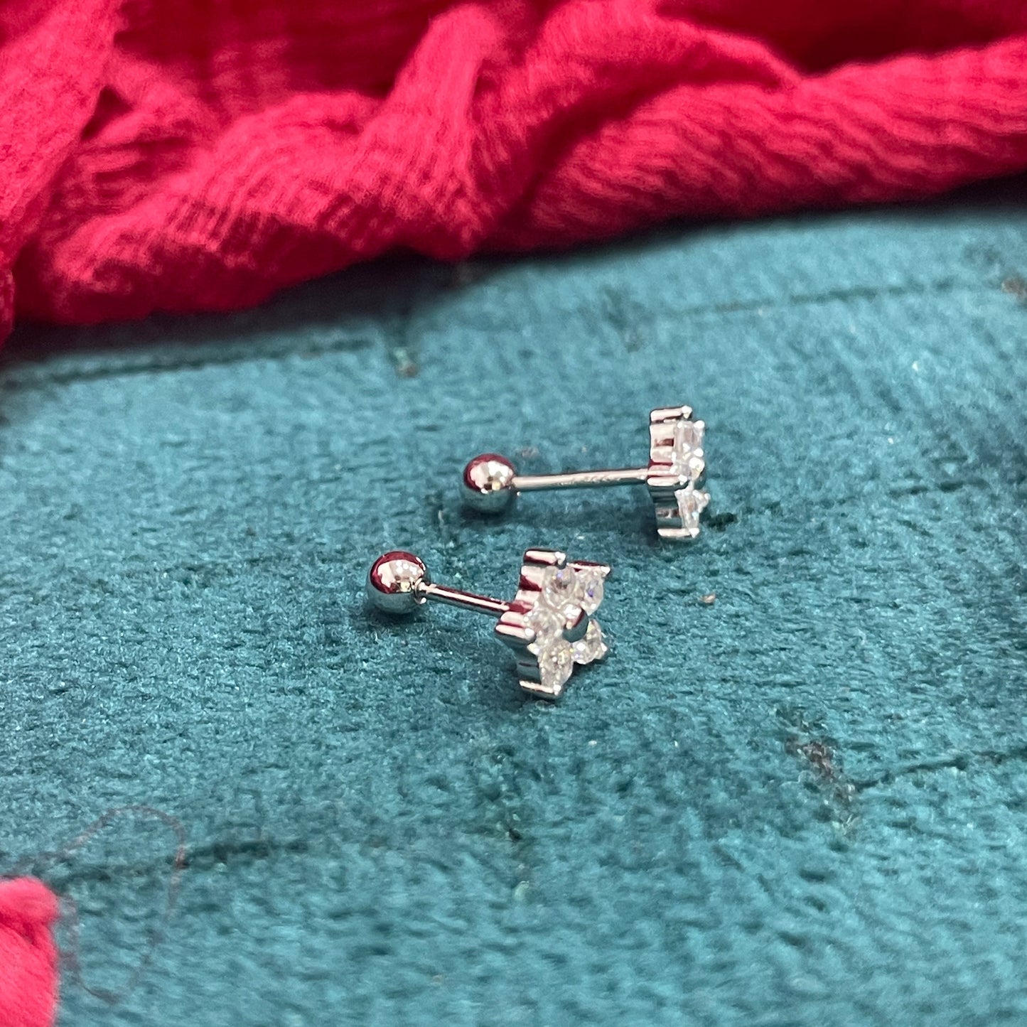 925 Silver 5 Petal Flower Studs - Ball back