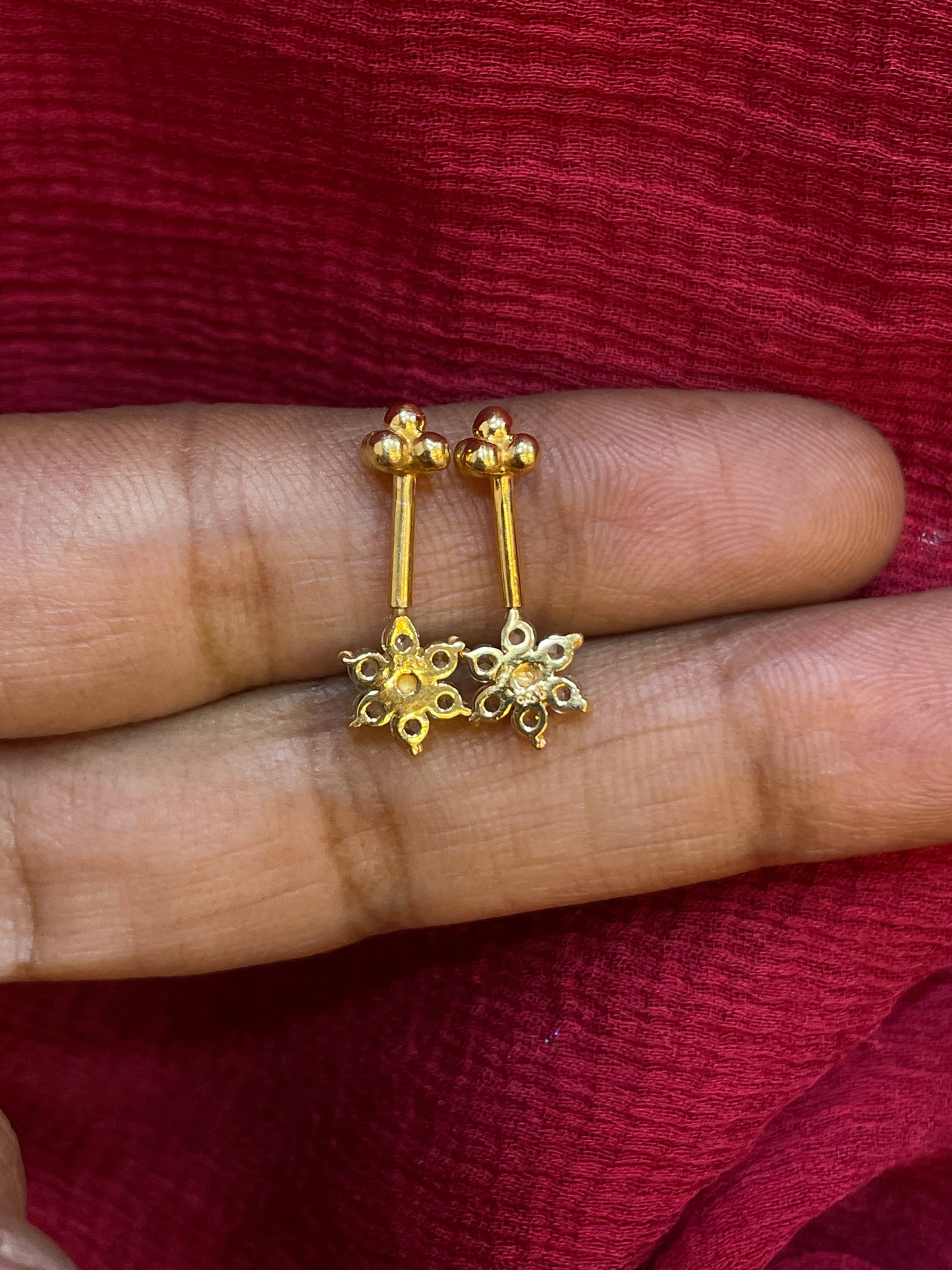 925 Silver Gold Plated Flower Bugadi Pair