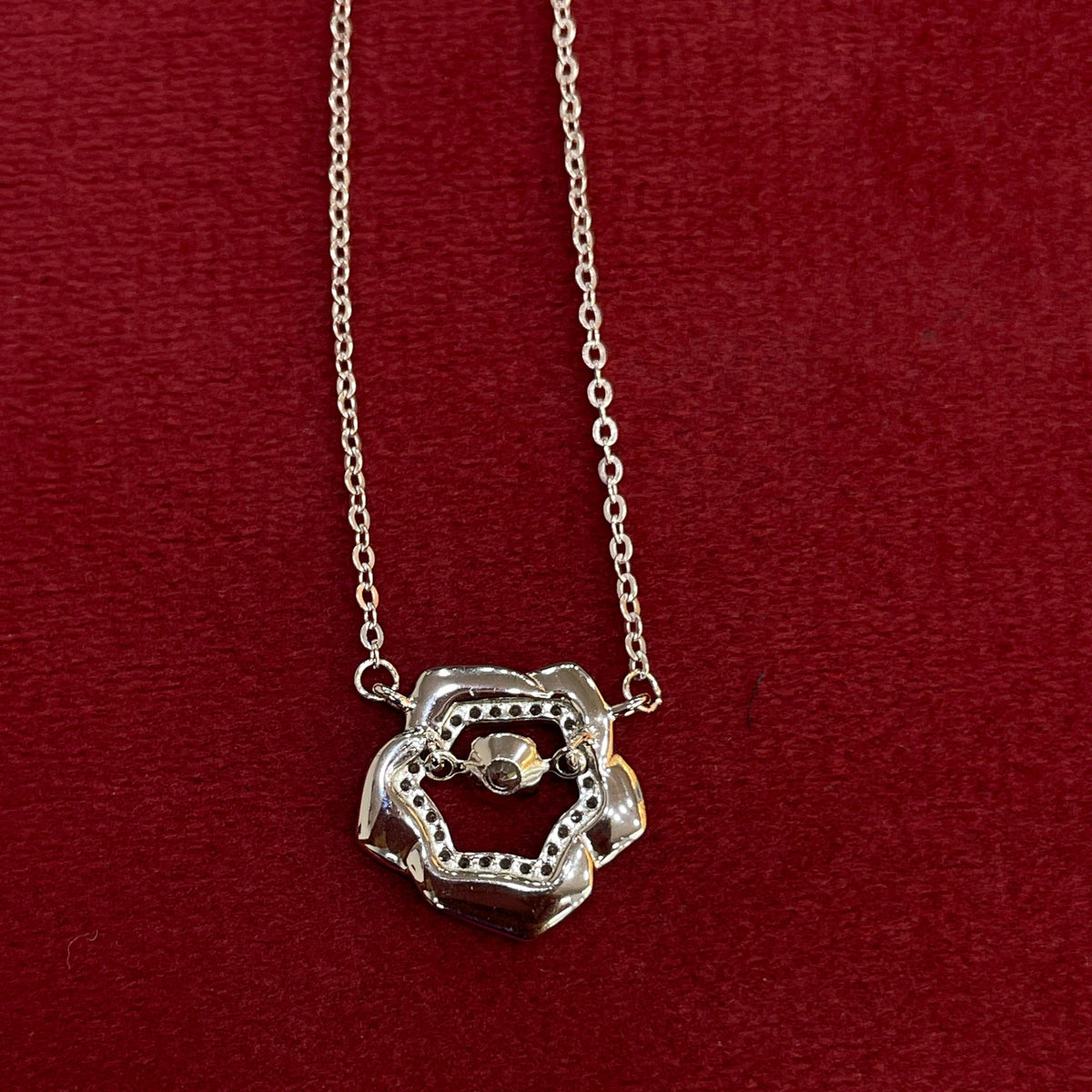 92.5 Silver MOP Rose & Solitaire CZ Pendant Necklace for Women
