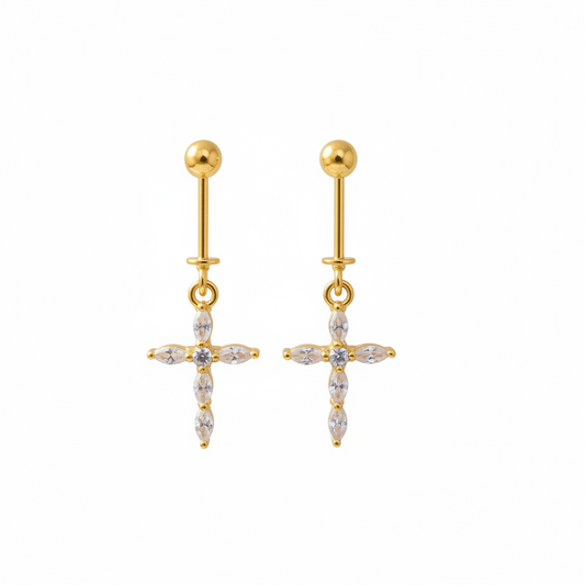 92.5 Silver Gold Plated Cross Bugadi Pair | Premium Extended Design | Jewellery
