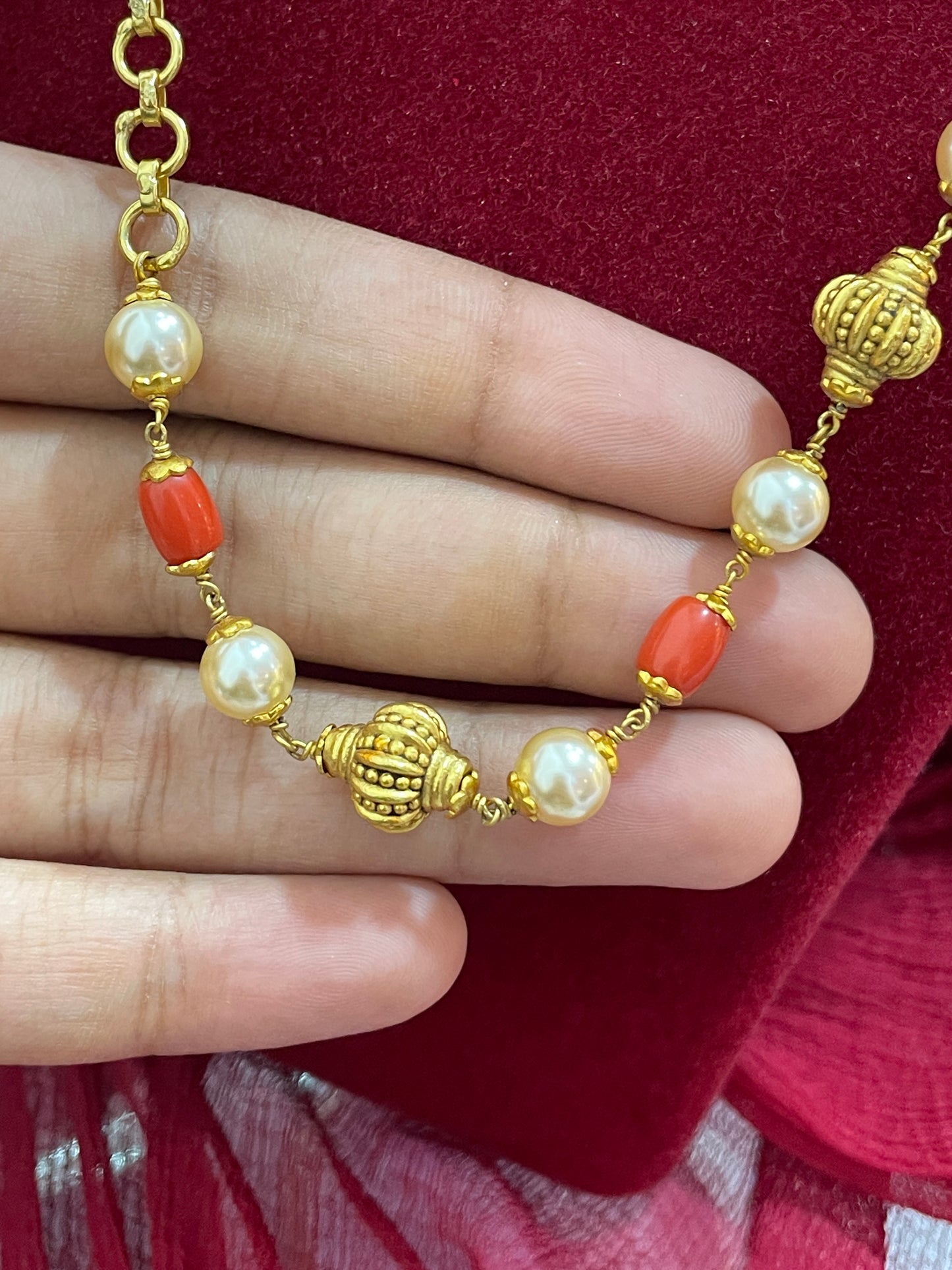 Silver gold plated nakshi mala 21 inches