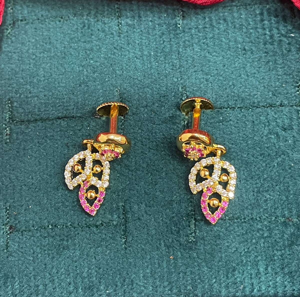 92.5 Silver Gold Plated Leaf Dangler Earrings pair