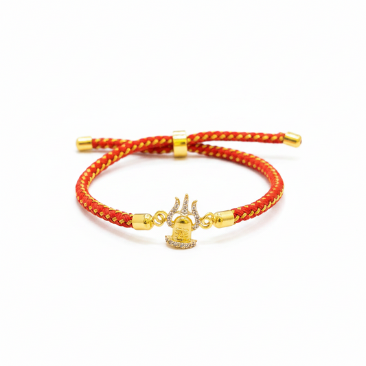 Silver Trishul Rakhi for Brother | Gold Plated CZ Charm with Red Thread