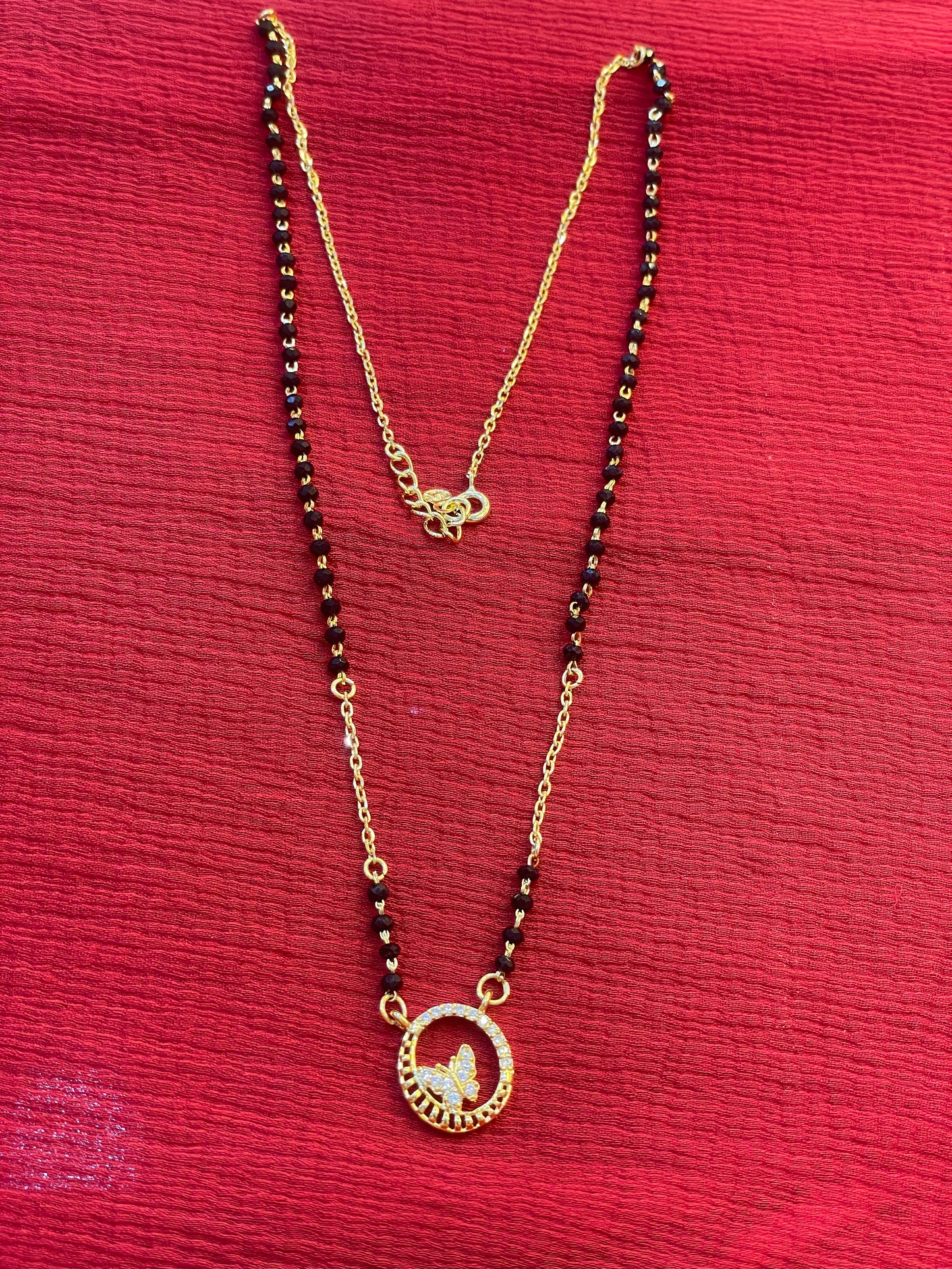 92.5 silver classy butterfly black bead chain 19.5 inches