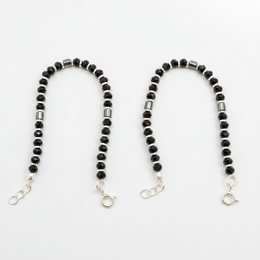 Silver Nazariya Black Bead Anklet for Kids | Set of 2 | Plain Design
