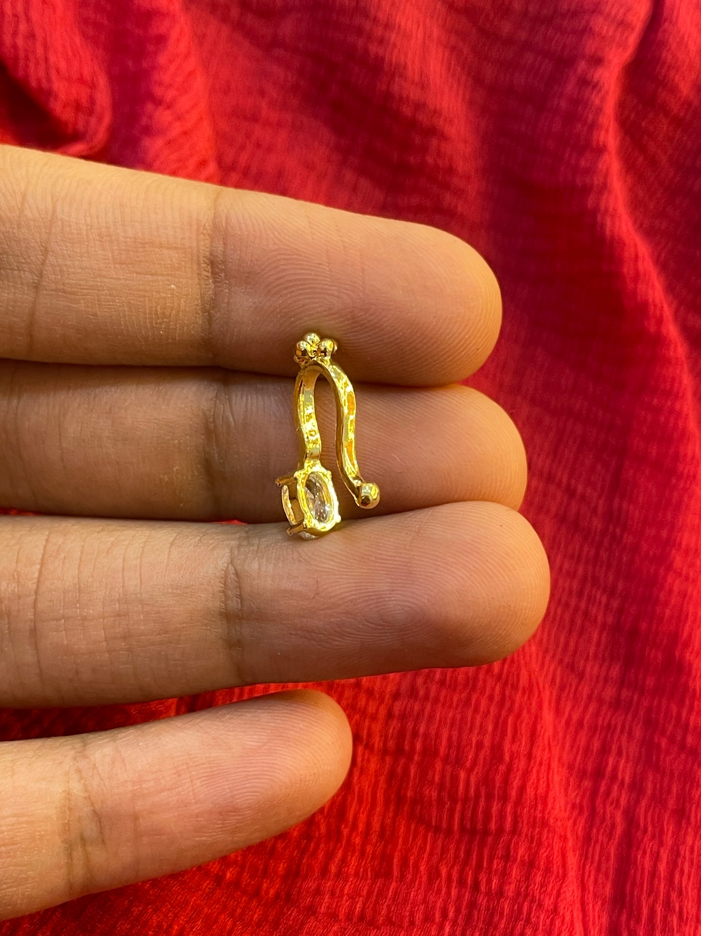 92.5 Silver Gold Plated White Stone Press-On Bugadi for Women | Stylish Non-Piercing Ear Cuff | Elegant Jewellery