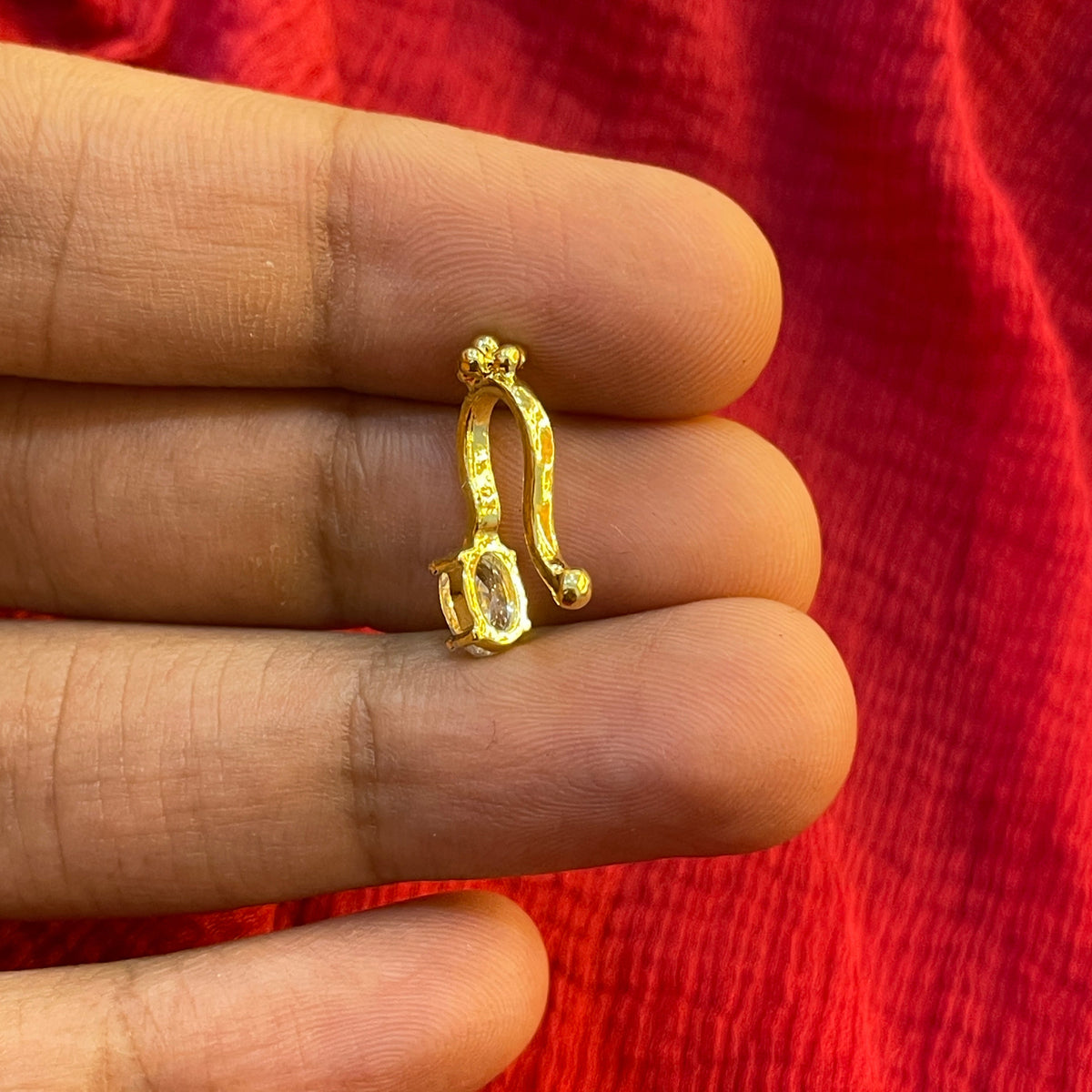 92.5 Silver Gold Plated White Stone Press-On Bugadi for Women | Stylish Non-Piercing Ear Cuff | Elegant Jewellery