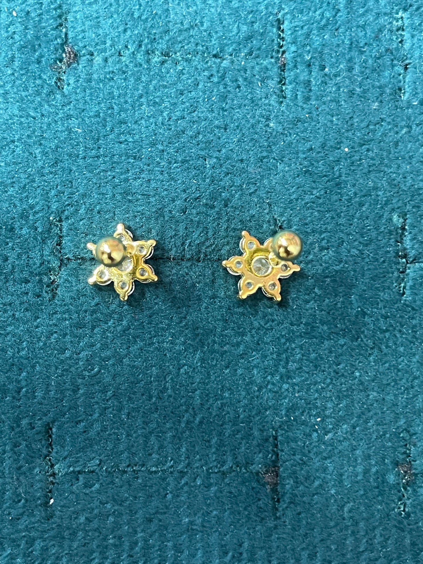 925 Silver Gold Finish Floral Cluster Stud Earrings | CZ Earrings with Ball Screw Back