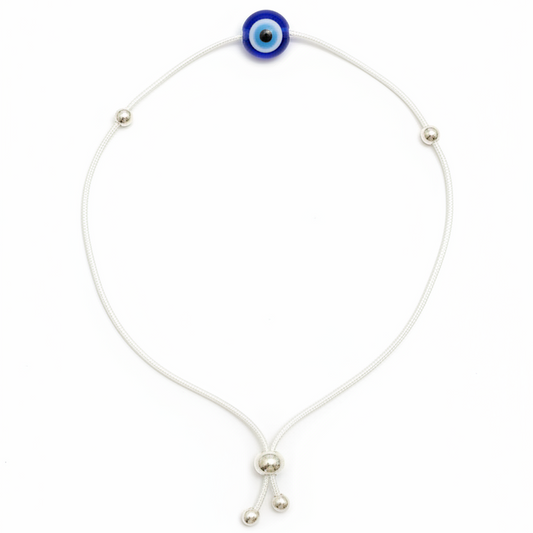 92.5 Silver Evil Eye Minimalist Adjustable Bracelet for Women | Blue Bead Design