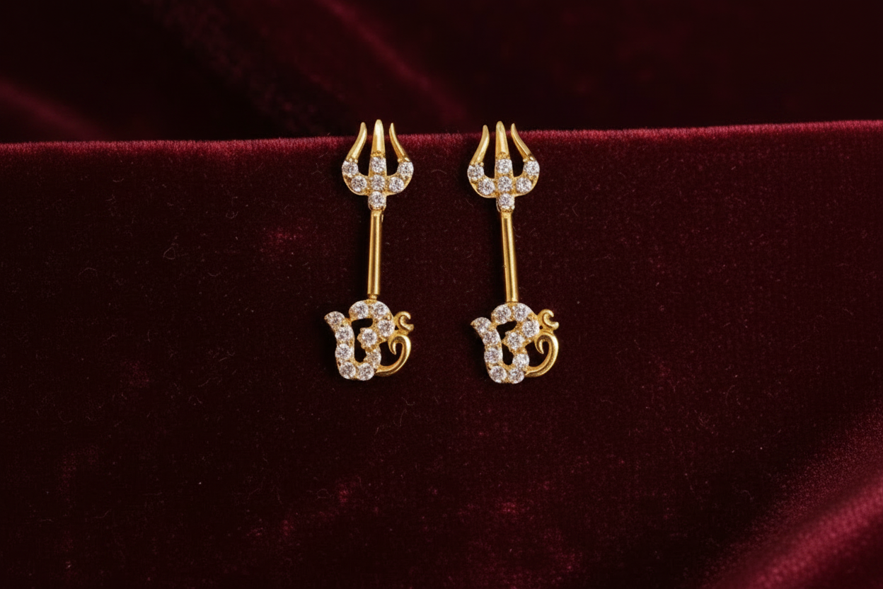 925 Silver Gold Plated Om Trishul Bugadi pair