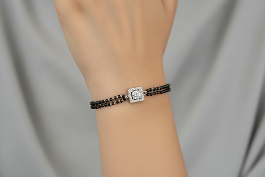 92.5 Silver Black Beads Bracelet for Women 8 Inches | Stylish Elegant Design | Everyday Wear Jewellery