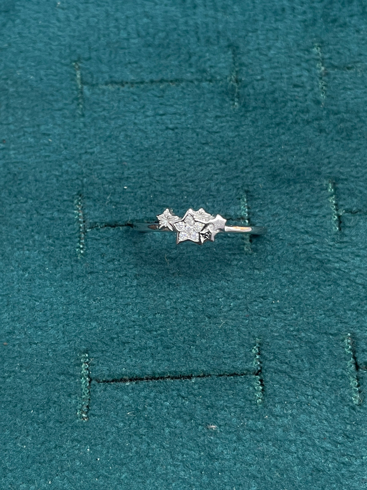 92.5 Sterling Silver Triple Star Pave White CZ Finger Ring for Women