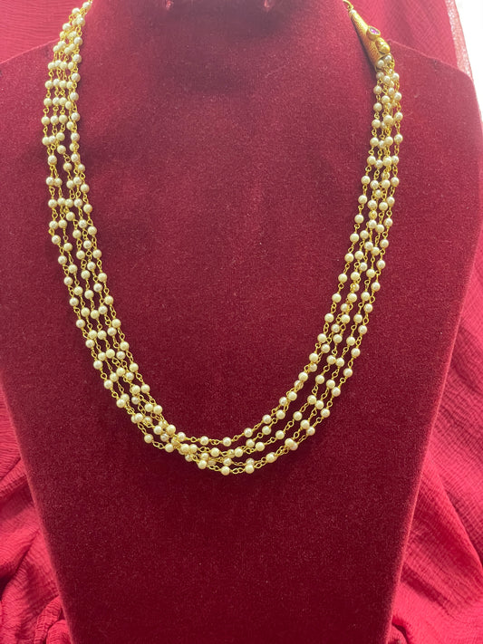 Silver gold plated nakshi mala white pearls 19.5 inches