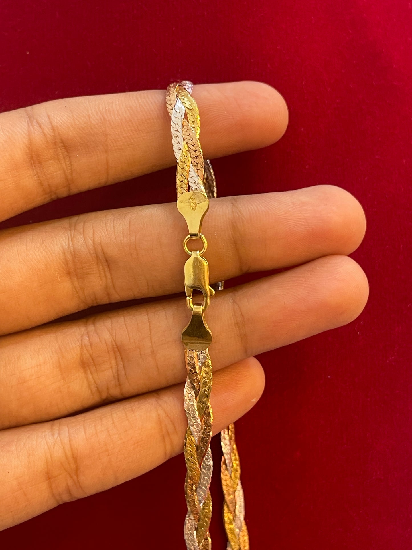 92.5 Silver Stylish 3 Tone Chain for Women 18.5 Inches | Multi Color Design | Elegant Jewellery