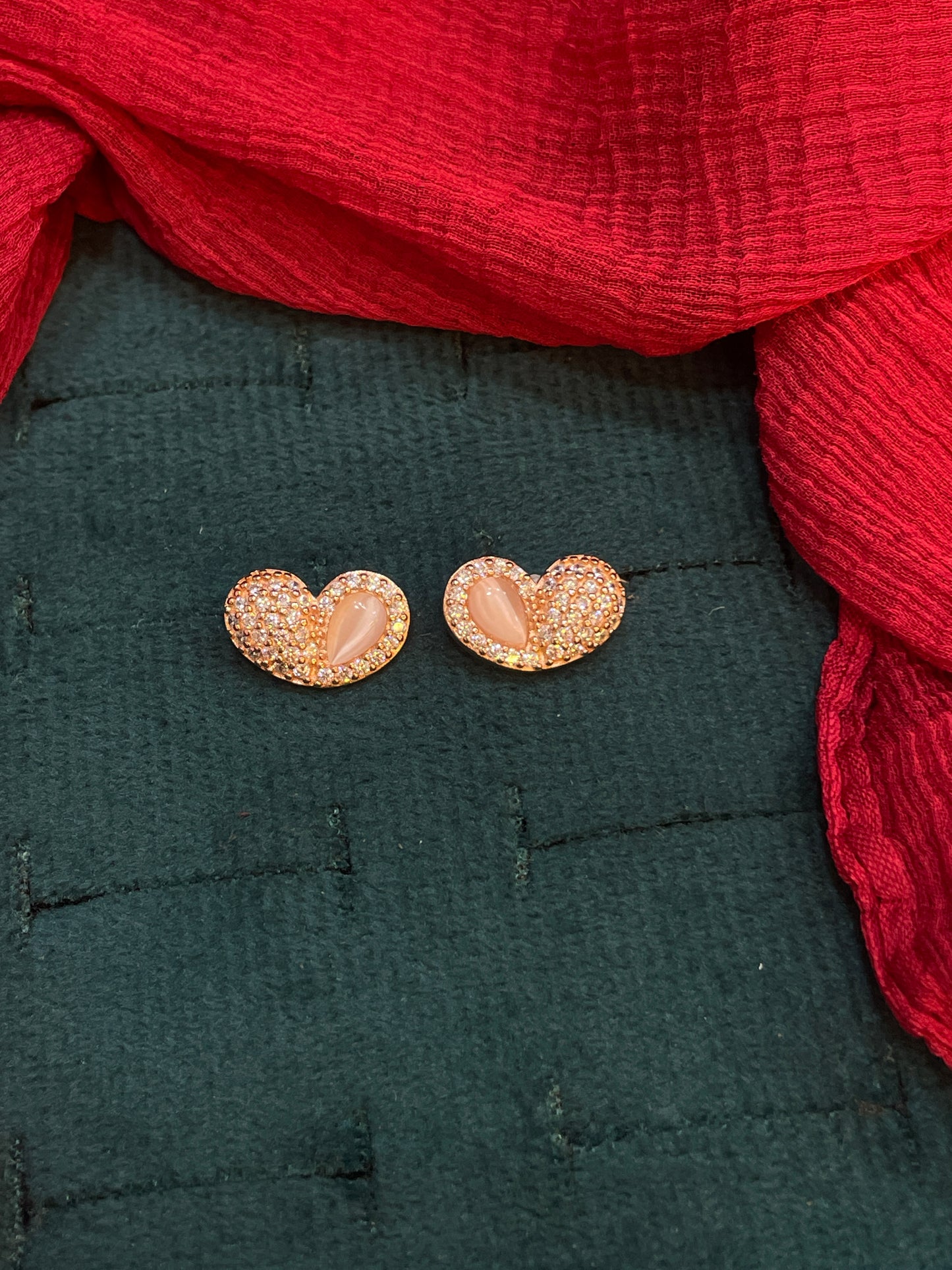 92.5 Silver Rose Gold Plated Heart Studs | Stylish Romantic Design | Elegant Jewellery