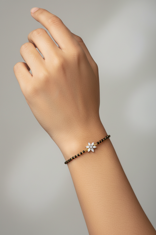 92.5 Silver Gold Plated Stylish Black Bead Bracelet for Women | Modern Traditional Design | Elegant Jewellery