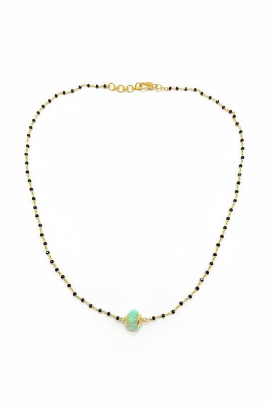 925 Silver Gold Plated Black beads with pumpkin bead - 17 inch
