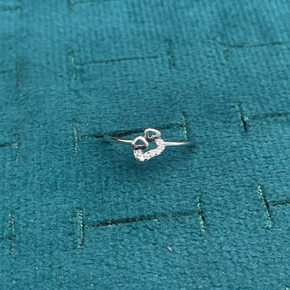 92.5 Sterling Silver Double Open Heart Finger Ring