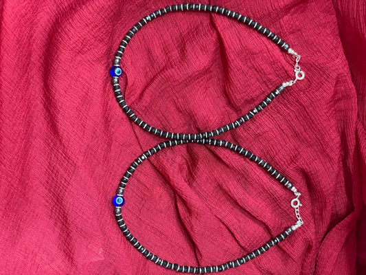 92.5 Silver Black Beads Evil Eye Anklet (Single Piece) | Stylish Protective Design | Jewellery