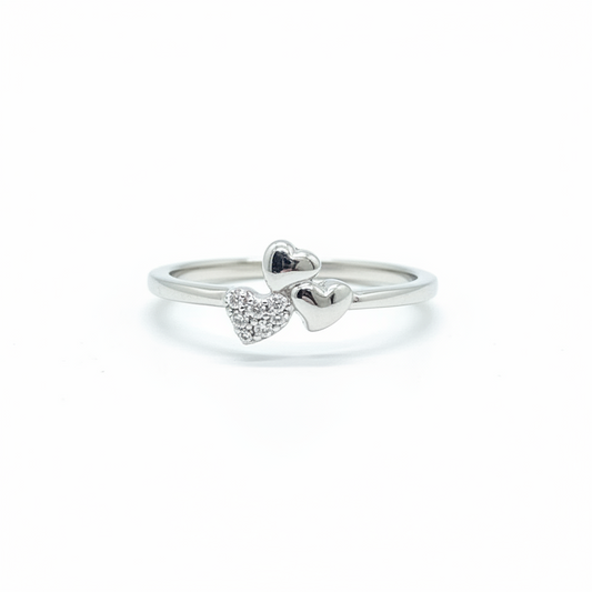 92.5 Silver Triple Heart Ring Size 10