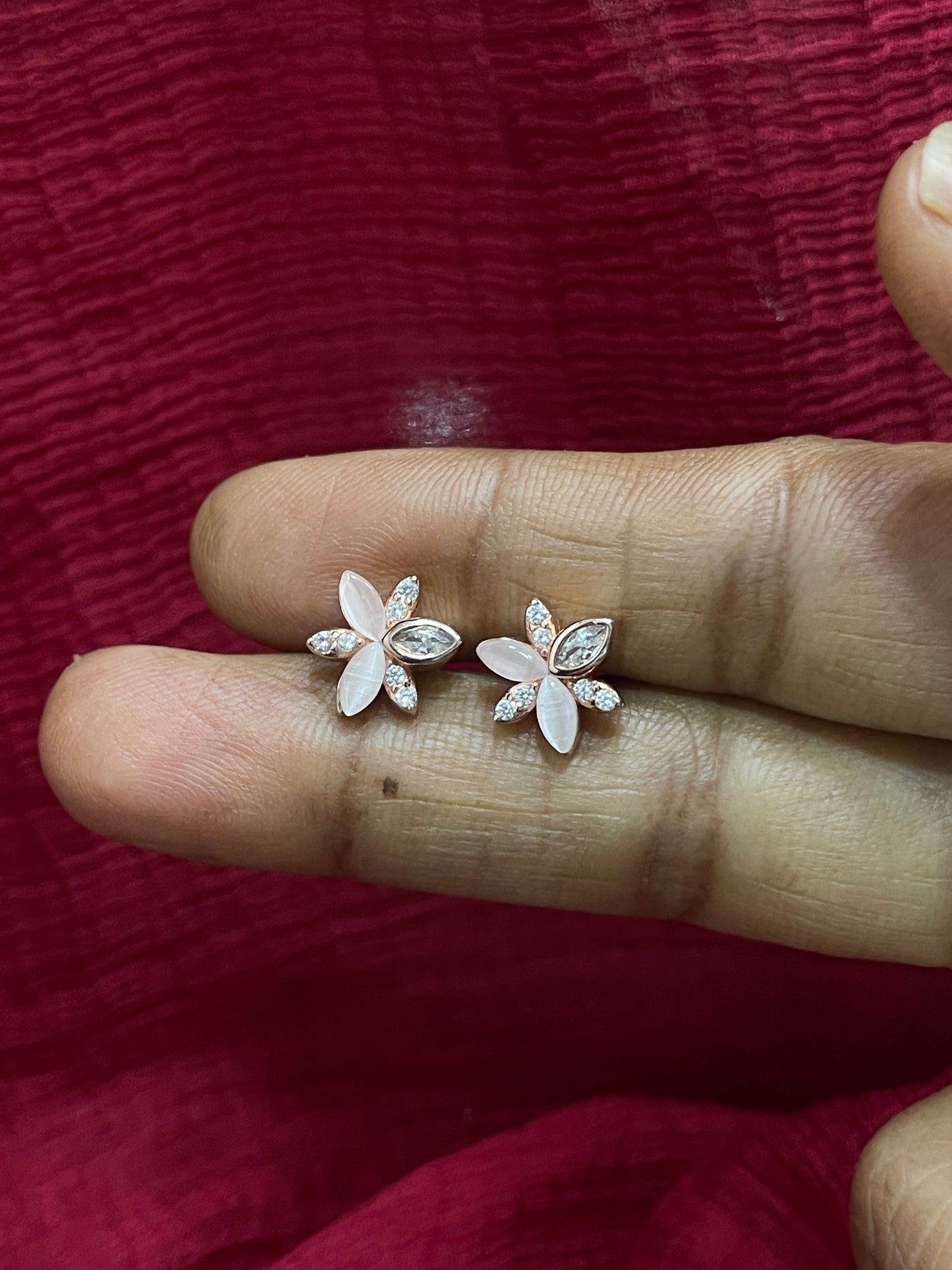92.5 Silver Rose Gold Flower Studs | Premium Elegant Design | Stylish Jewellery