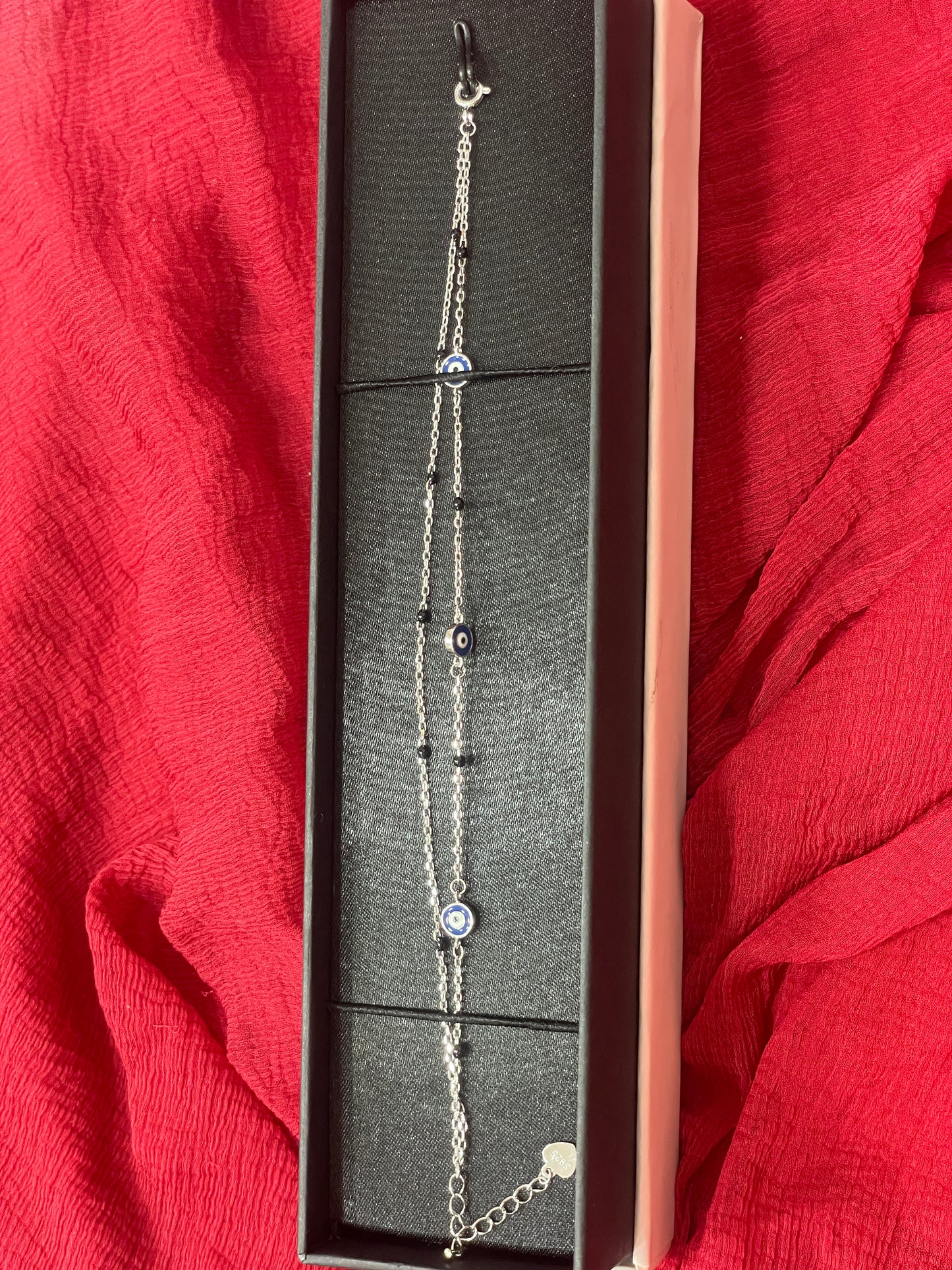 92.5 Silver Double Chain Evil Eye Bracelet 8 Inches | Premium Protective Design | Jewellery
