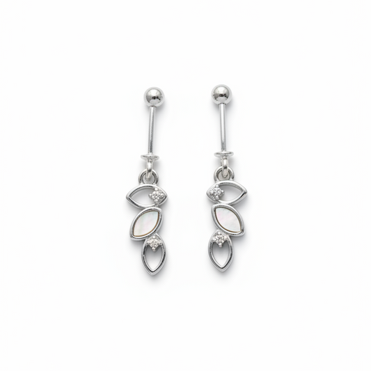 92.5 Sterling Silver Triple Marquise Leaf Bugadi for Women | Mother-of-Pearl & CZ Botanical Stack | Helix Earring pair