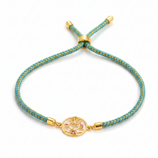 Silver Ganesha Rakhi for Brother | Gold Plated Ganesh Charm with CZ Stones on Teal Thread