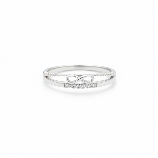 92.5 Silver Infinity Double Band Ring for Women | CZ & Beaded Design