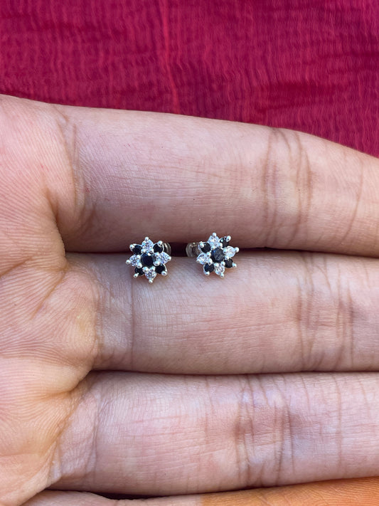 92.5 Silver Flower Second Studs / Nose Pin (Single Piece) | Elegant Floral Design | Jewellery