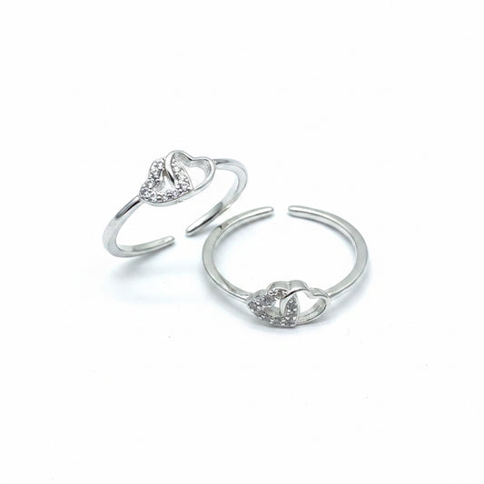 92.5 Sterling Silver Double Heart Toe Rings for Women | Romantic Elegant Design