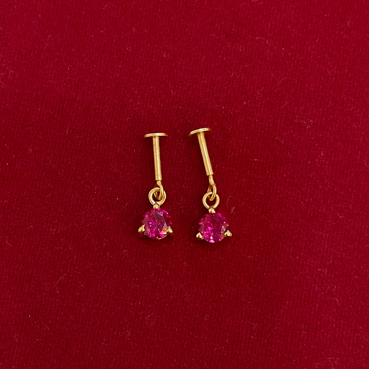 925 Silver Gold Plated Ruby Dangler Bugadi Pair