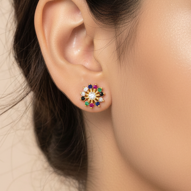 925 Silver Gold Plated multicolor studs pair