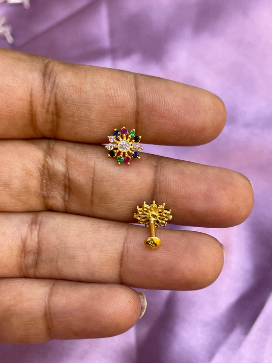 925 Silver Gold Plated multicolor studs