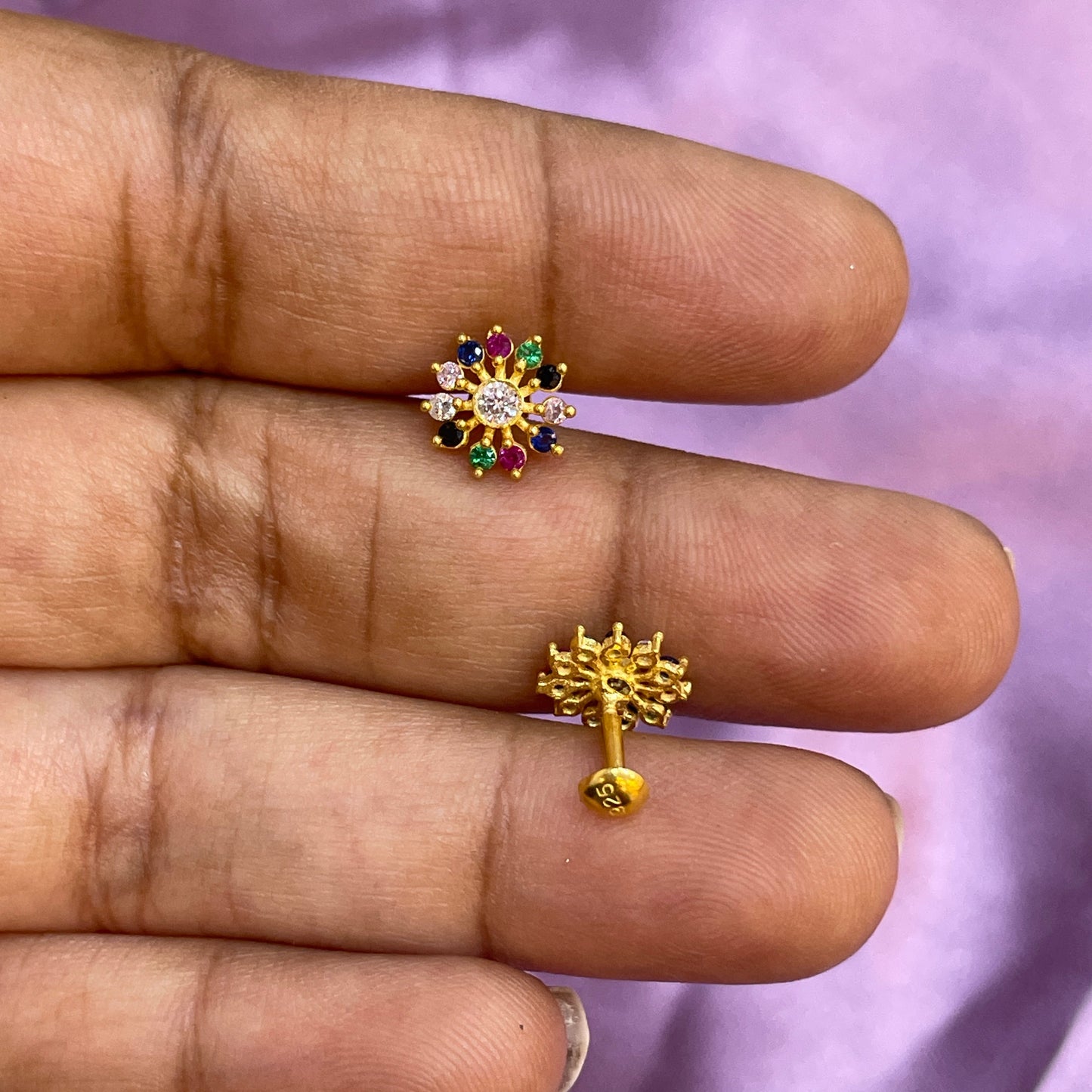 925 Silver Gold Plated multicolor studs