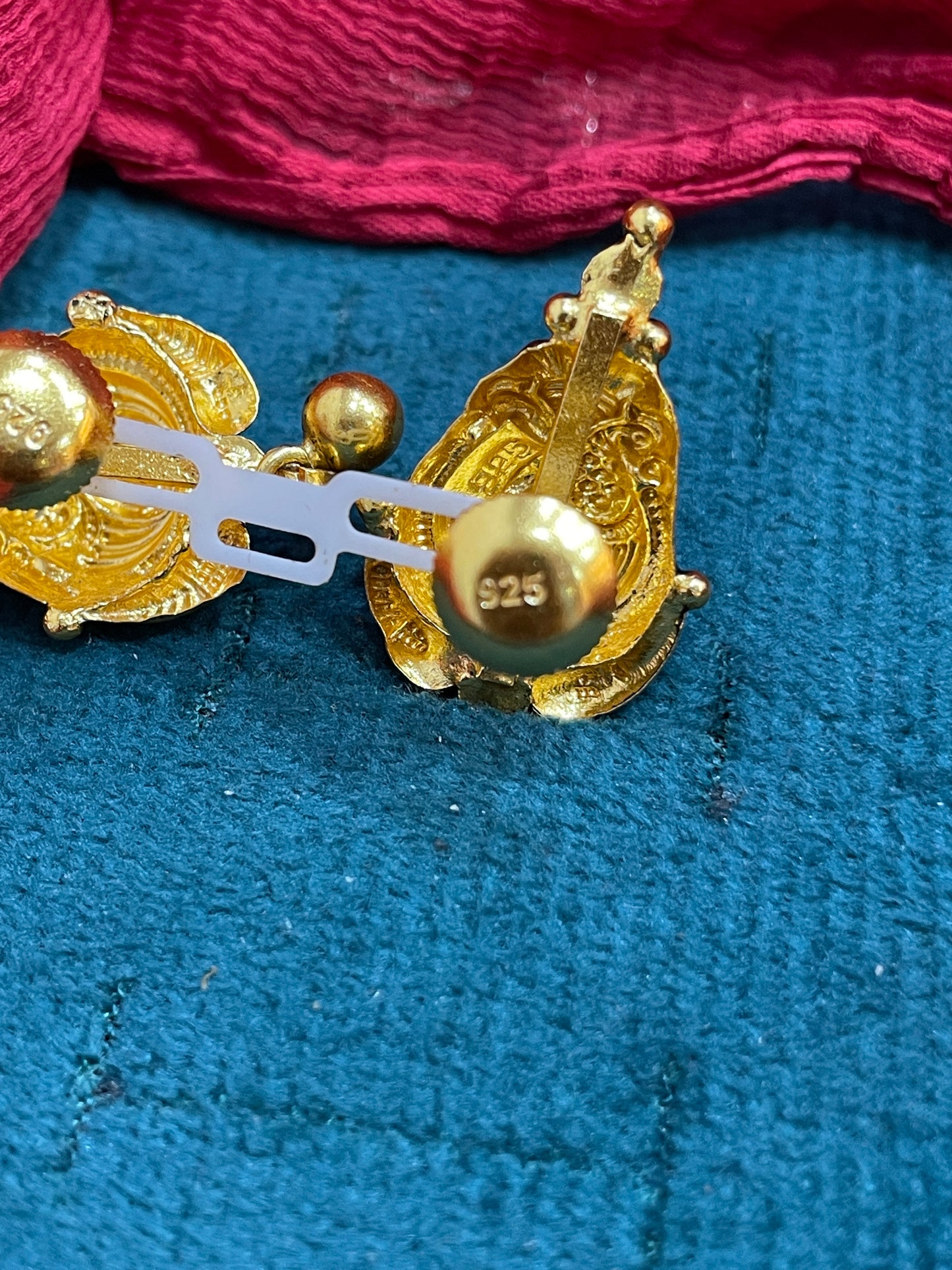 92.5 Silver Gold Plated Peacock Temple Earrings
