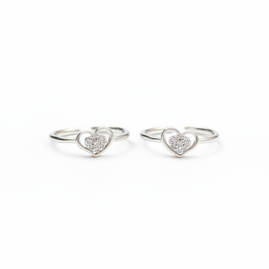 92.5 Sterling Silver CZ Cluster Open Heart Toe Rings for Women