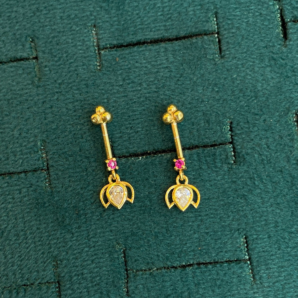 92.5 Silver Gold-Toned Pink Stone Lotus Bugadi Pair