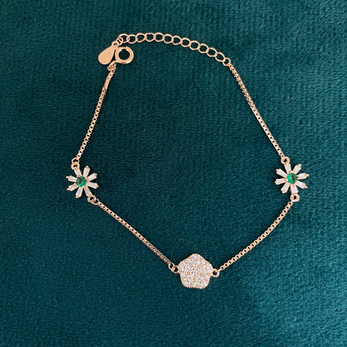 92.5 Silver Rose Gold-Toned CZ Flower Bracelet for Women