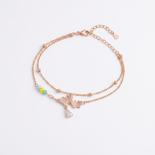 92.5 Silver Rose Gold-Toned Butterfly Bracelet for Women