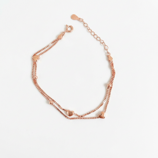 92.5 Silver Rose Gold-Toned Heart Bead Bracelet for Women