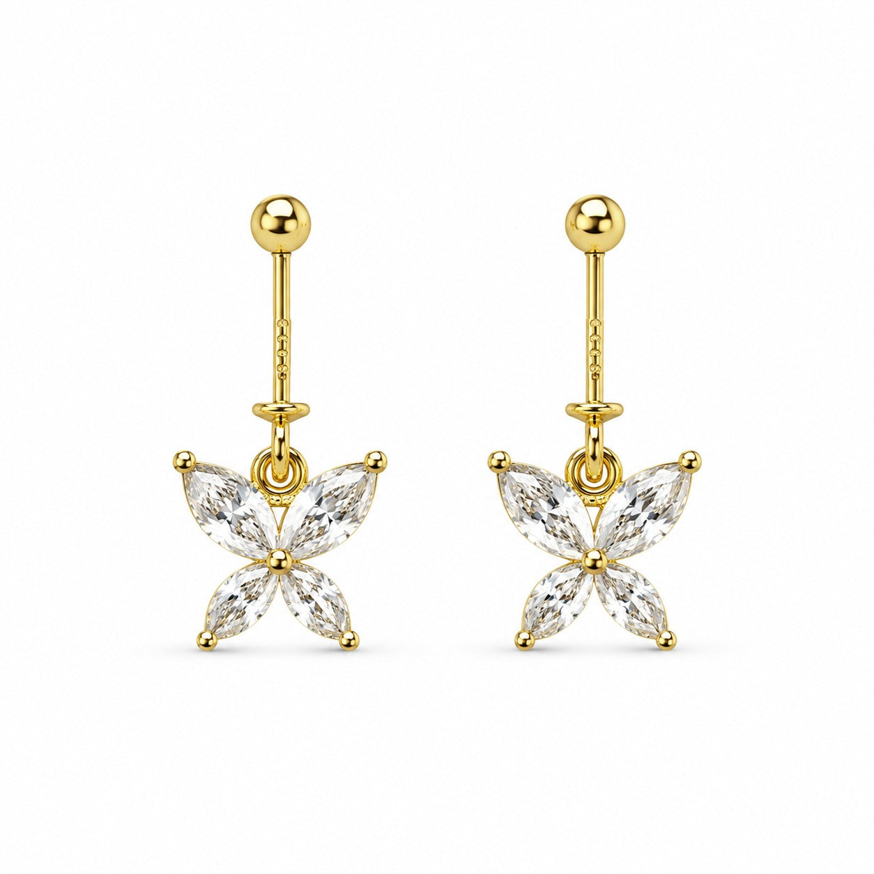 92.5 Silver Gold Plated Butterfly Hanging Bugadi - Pair