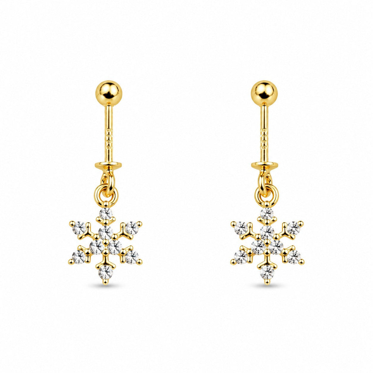 92.5 Silver Gold Plated Snowflake Bugadi - Pair