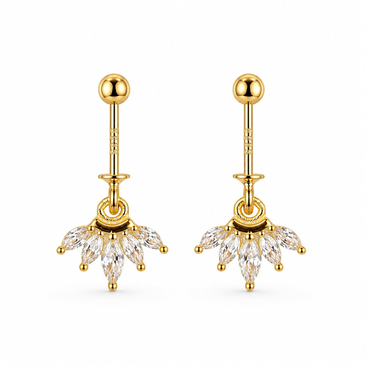 92.5 Silver Gold Plated Five Leaf Hanging Bugadi- Pair
